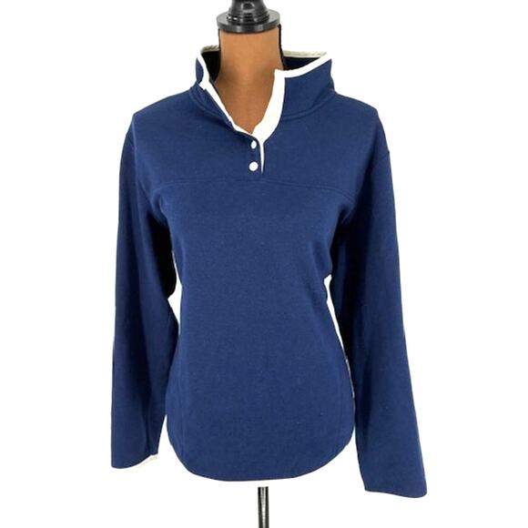 St. John’s Bay Quarter Button-Up Fleece Sweater in Blue and White – XL Petite - Picture 1 of 6